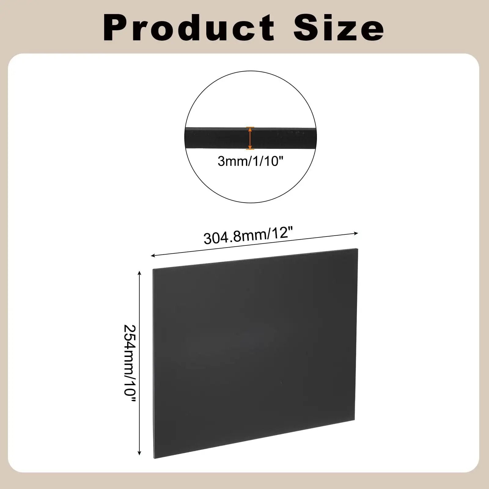 Hard UHMW Polyethylene Sheet For Heavy Duty Use By Meccanixity, self lubricating, abrasion resistant, 10 x 12 in black plastic sheet, size details.