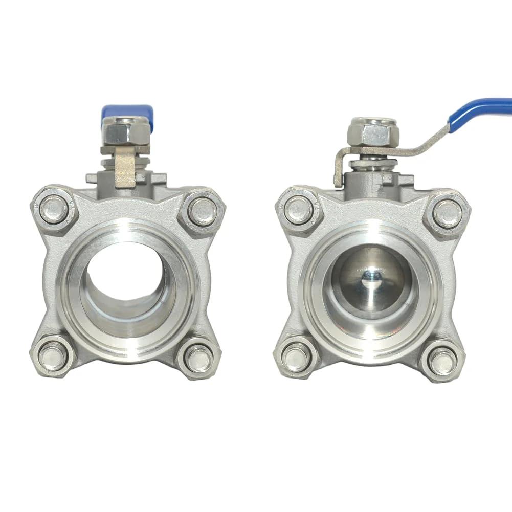 Front view of sanitary 1/2 inch ball valve fits 1.5 inch tri clamp quick clamp 2 way or 3 piece 304 stainless steel tube OD connection