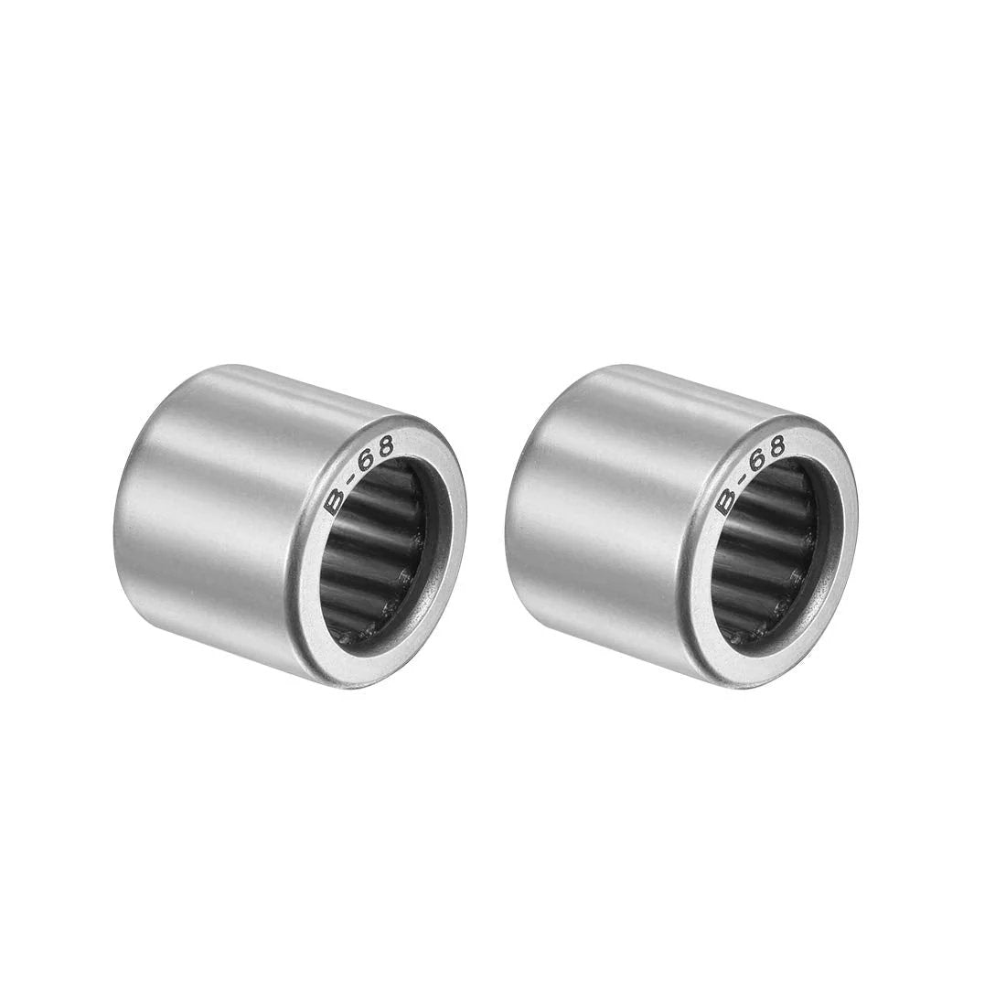 Two Heavy Duty Needle Roller Bearing B68 Full Complement Open Cup 3/8 In ID 9/16 In OD 1/2 In Width Pre Lubricated, side view