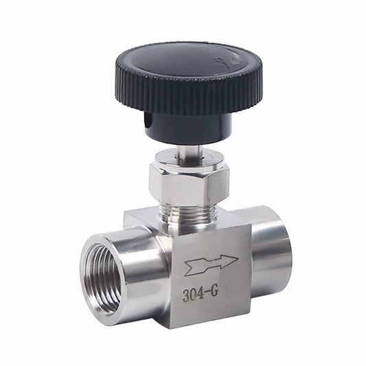 Stainless Steel 304 G Female Needle Valve With Flow Control For Water Gas Oil 1/8 1/4 3/8 1/2 Inch Thread Options Ferrule Straight Through Design Rated To 915 PSI 64 Bar