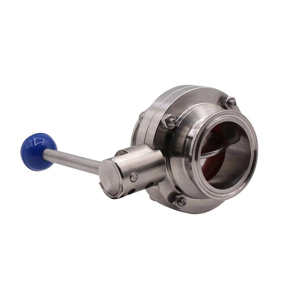 Premium Stainless Steel 304 Sanitary Butterfly Valve With Pull Handle For 1.5 Inch Tri Clamp Clover Tubing, 15 F To 200 F, Max 1.6 MPa