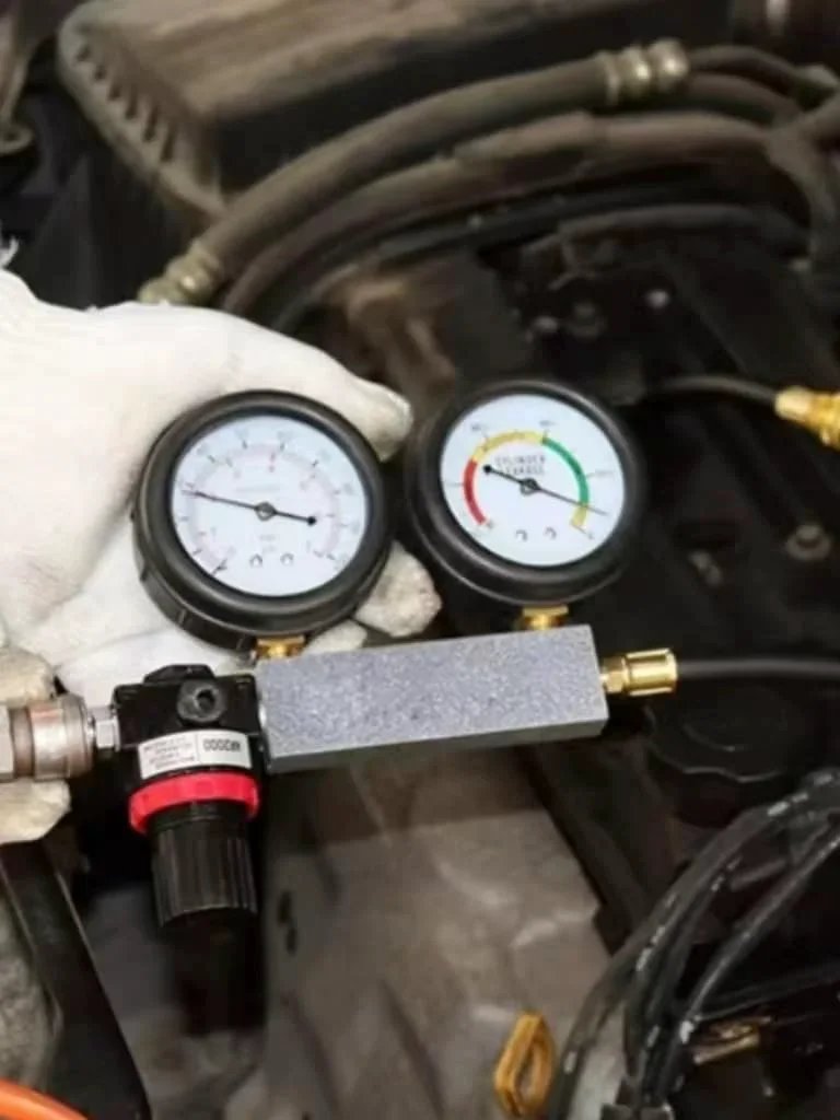 Cylinder Leak Down Tester Kit With Dual Gauge And Pressure Regulator For Gasoline Engines Includes Spark Plug Adapters