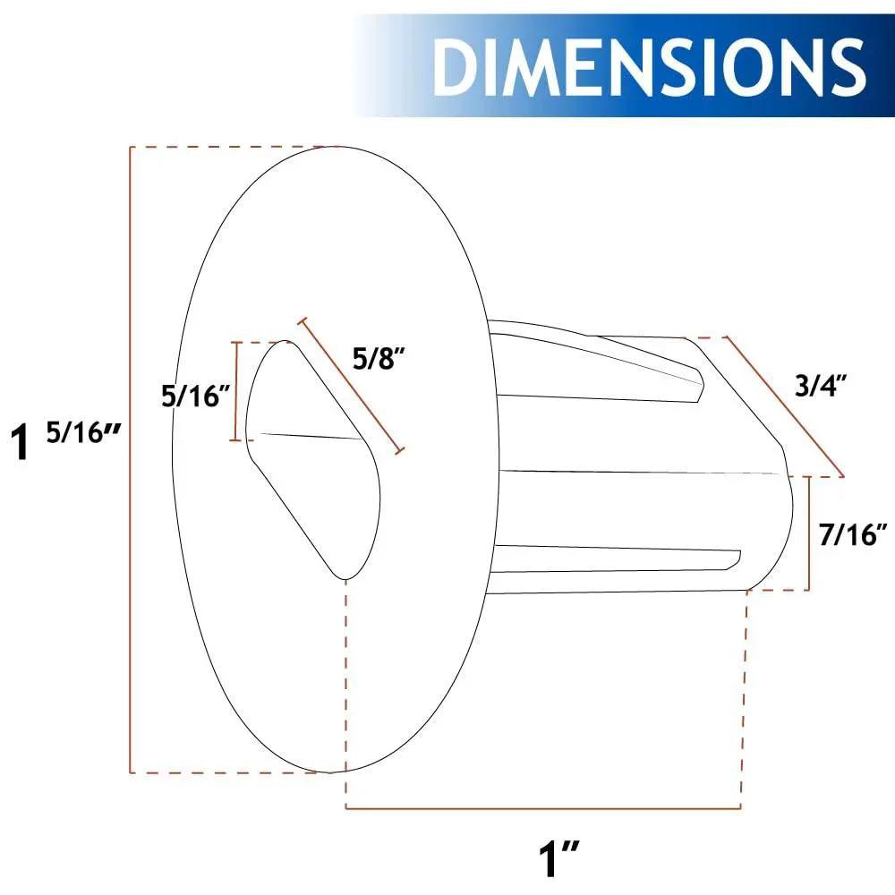 Dimensions diagram of Dual Feed Through Cable Bushings For Wall Openings That Seal And Protect Low Voltage Cables From Abrasion Weatherproof And Varmint Proof When Used With Silicone Seal 100 White Pieces Skywalker.