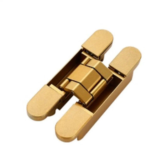 Concealed Cabinet Door Hinge Hidden Secret Door Hinge Adjustable Heavy Duty Load Bearing 120 To 180 Kg Matte Gold Finish For Frameless Cabinets