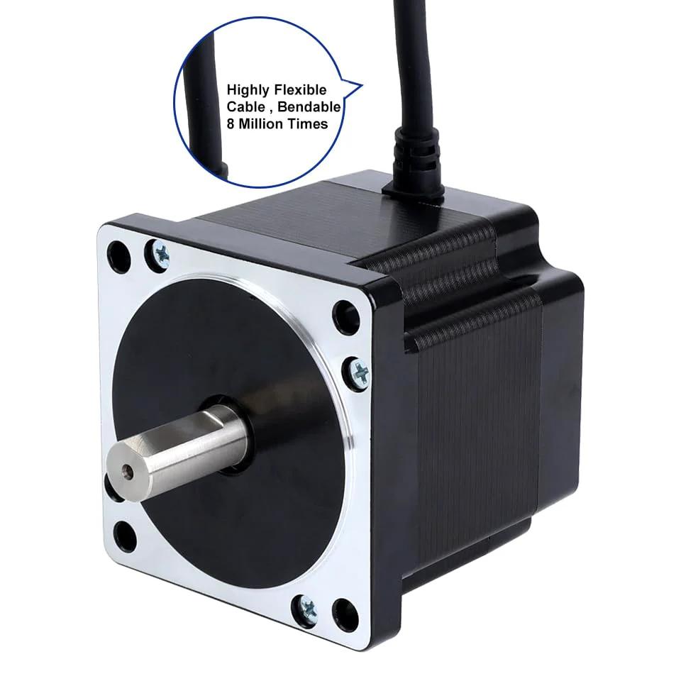 Close-up of NEMA 34 stepper motor from 1 Axis CNC Kit With 4.8Nm Nema 34 Stepper Motor And DM860Y Driver, showing flexible cable.