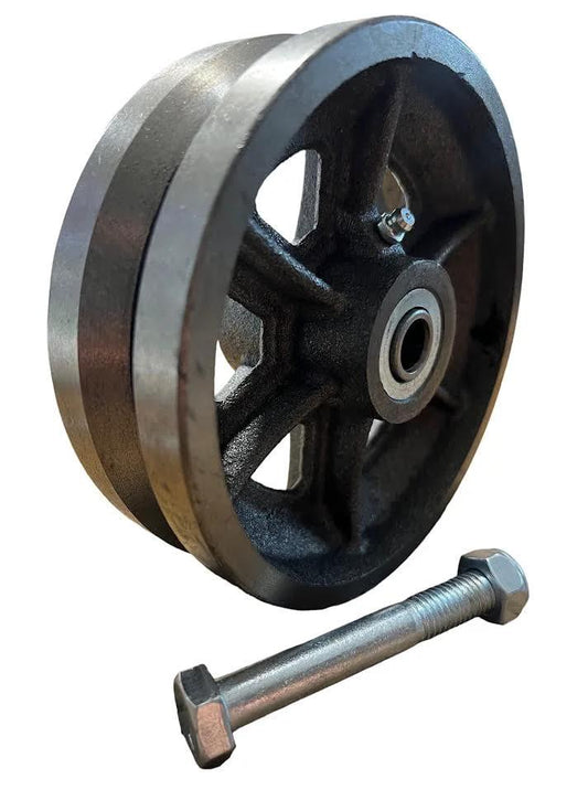 6 Inch Cast Iron V Groove Wheel For Sliding Gates With 2 Inch Wide Profile And Weldable Heavy Duty Steel Box For V Track Ready Premium Needle Roller Bearings For Smooth Lasting Gate Operation Built For Long Life In Harsh Environments