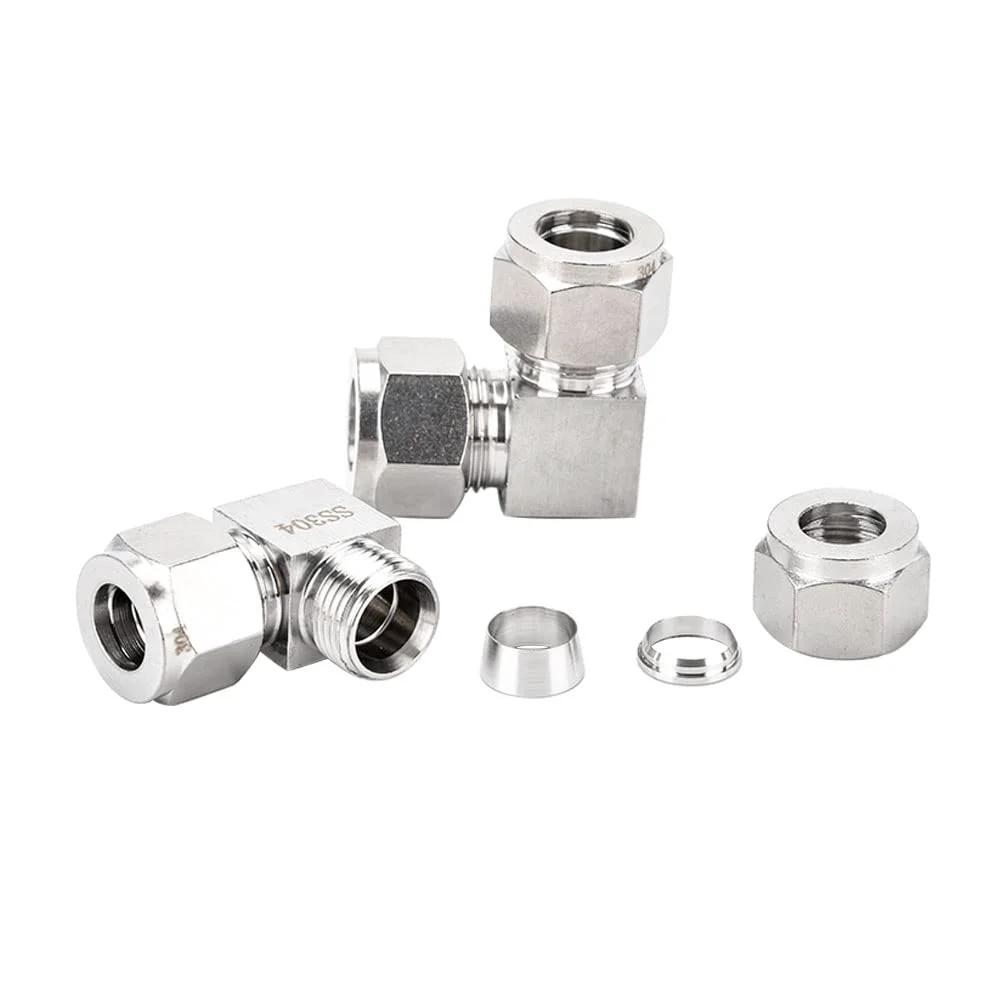Heavy Duty 304 Stainless Steel Compression Tube Fitting 90 Degree Elbow For Tubing To Pipe Three Eighths Inch OD X Three Eighths Inch OD Twin Ferrule