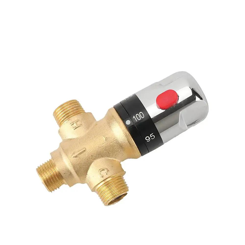 Front view of Shower Thermostatic Mixing Valve From TreMax With One Half Inch NPT Thread US Standard, solid brass with gold finish.
