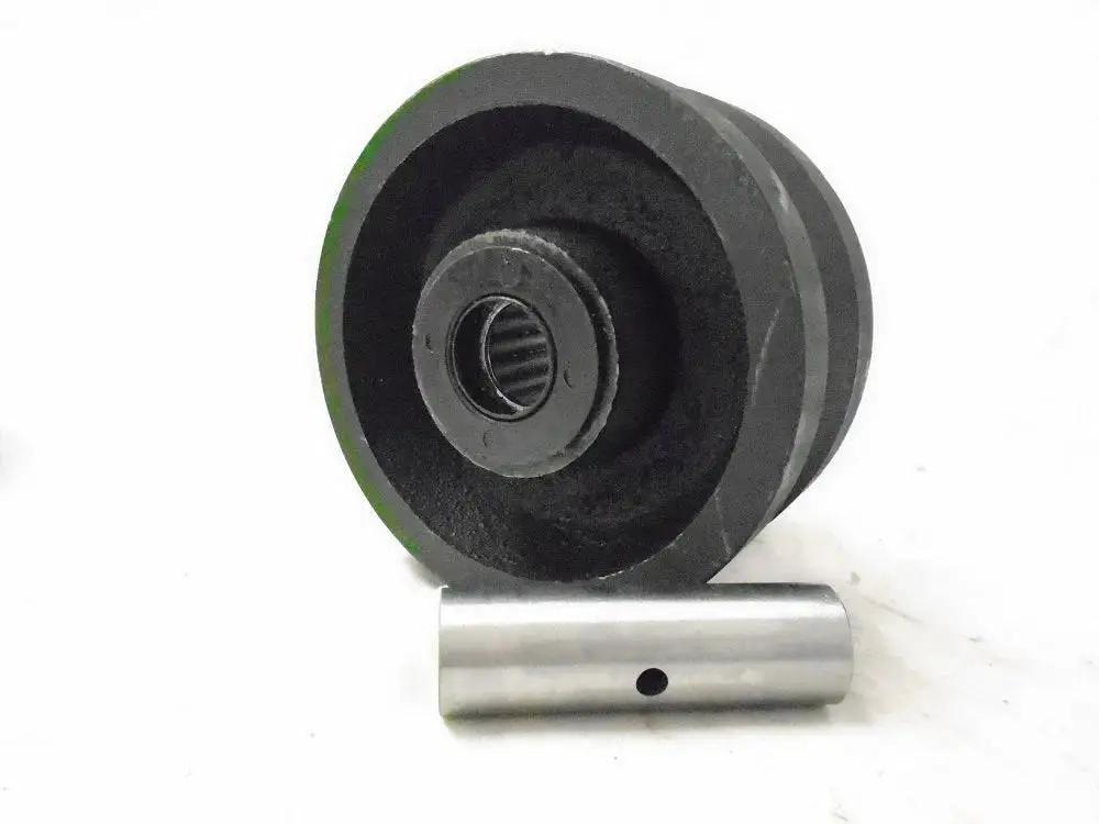 Rigid Caster With 7/8 Inch V-Groove Iron Steel Wheel, 4 By 2 Inch Footprint, heavy duty wheel shown with axle pin