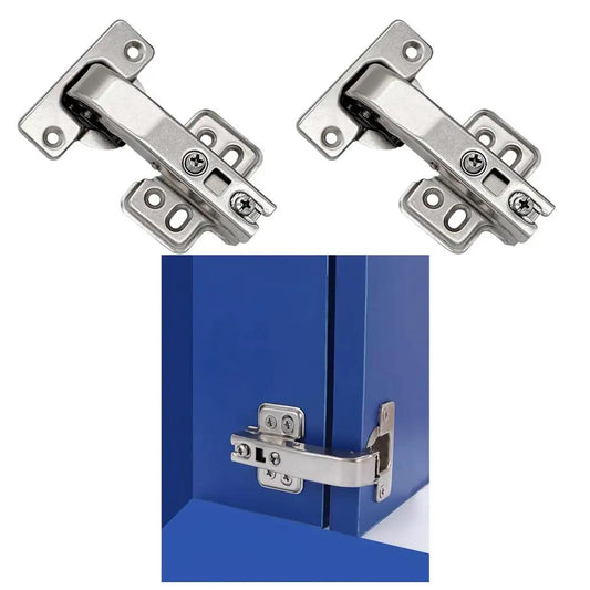 2 Piece Frameless Cabinet Door Hinges With 90 Degree Opening Soft Close Hydraulic Kitchen Hinges Made From Rust Resistant Cold Rolled Steel Nickel Plated Replacement Hardware For Cabinets 4 Holes installed on blue cabinet