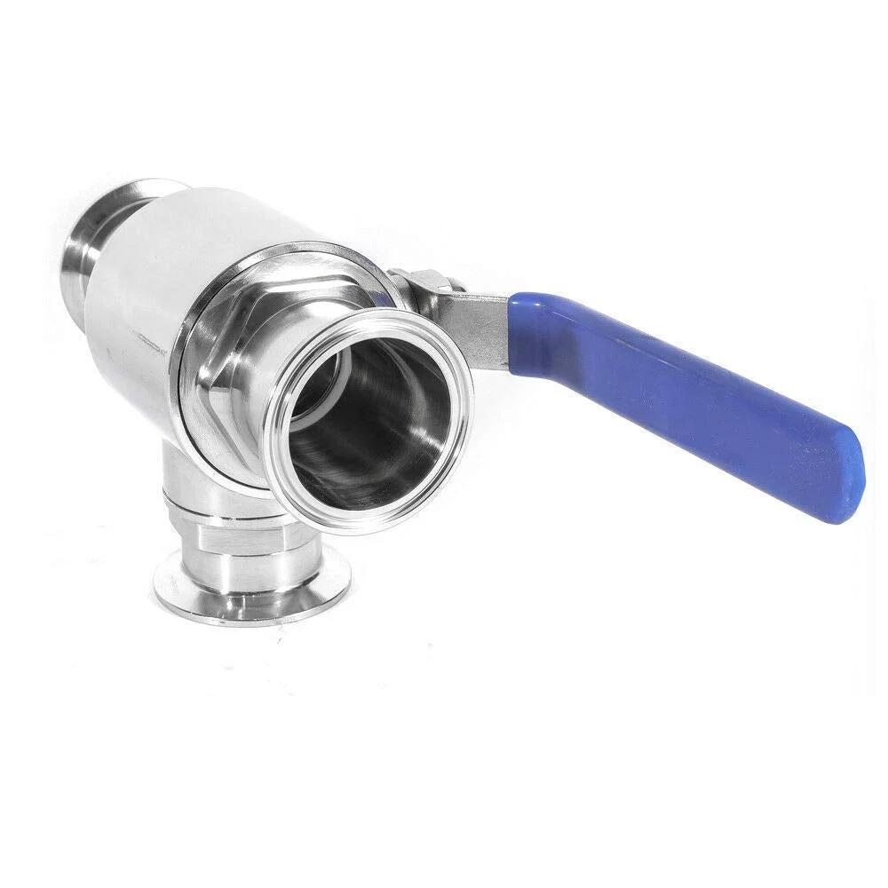 1.5 Inch Tri Clamp Sanitary Ball Valve With 3 Way Tee Port T Port PTFE Lined, Stainless Steel 304 Tri Clover Ferrule And 3 Silicone Gaskets