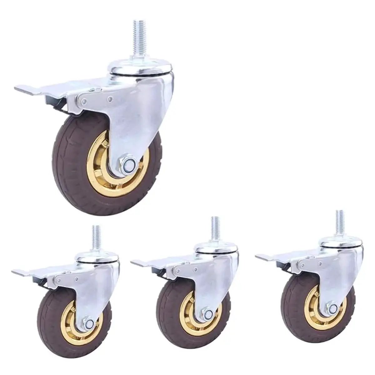 Heavy Duty M12 Stem Pneumatic Rubber Silent Swivel Casters Set Of 4 For Cart Trolley with thick brackets and wear-resistant wheels