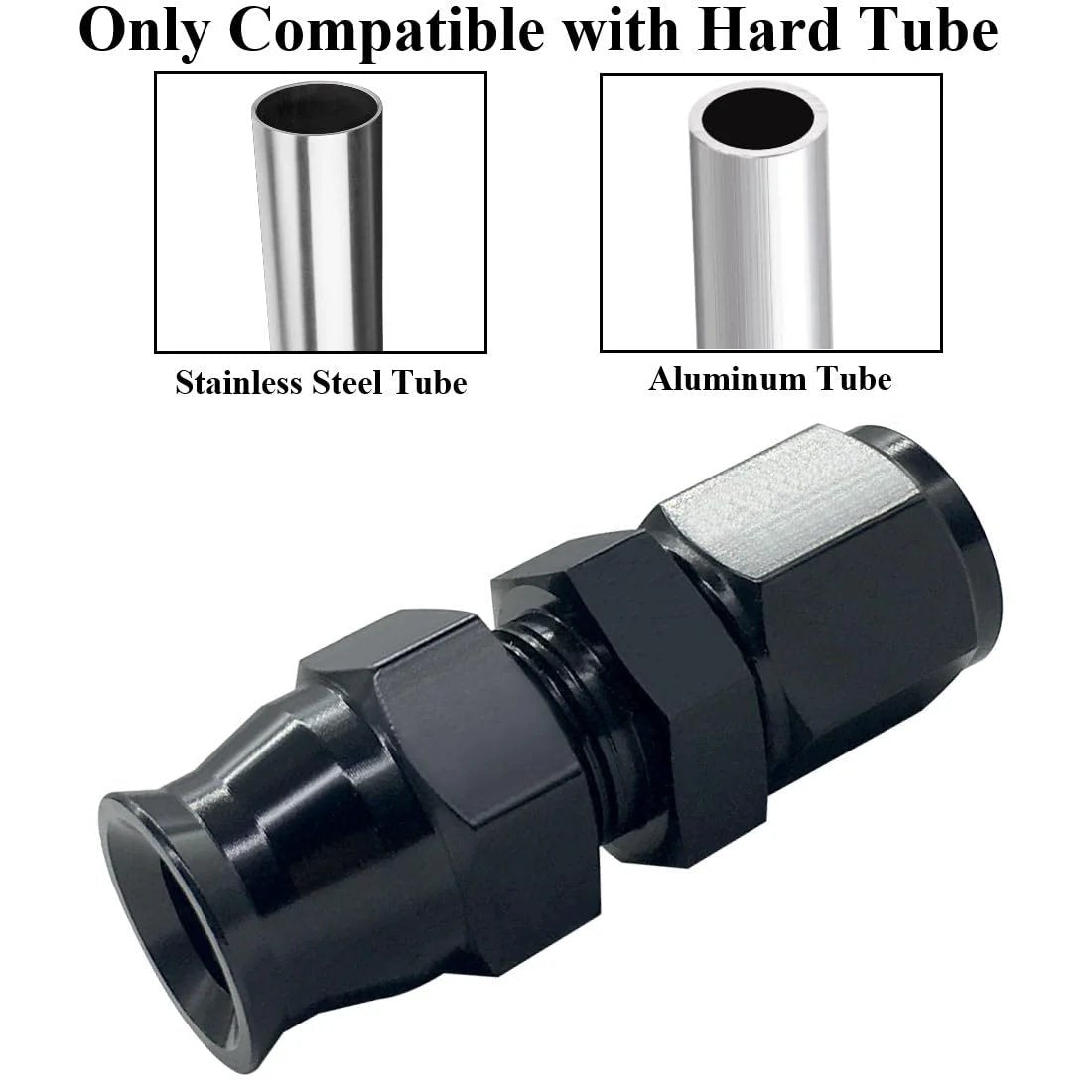 6AN Female Flare To Three Eighths Inch Tube OD Hardline Fitting Adapter Aluminum Black Two Pack For Fuel Line Connector Nine Sixteenth Inch UNF Thread Compatible With Stainless Steel Or Aluminum Hardline