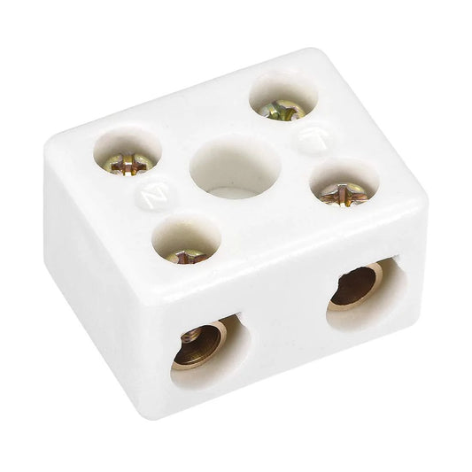 2 Way Ceramic Terminal Block For High Temperature Electrical Wire Connection 5 Hole Porcelain Connectors 380V 25A Easy Screw Clamp Insertion Perfect For Heavy Duty Cable Runs