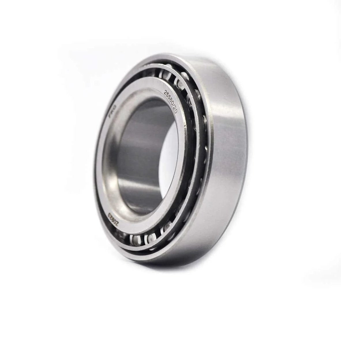 Side view of 25580/25520 Tapered Roller Bearing Cup and Cone Set showing metal construction and precision design.