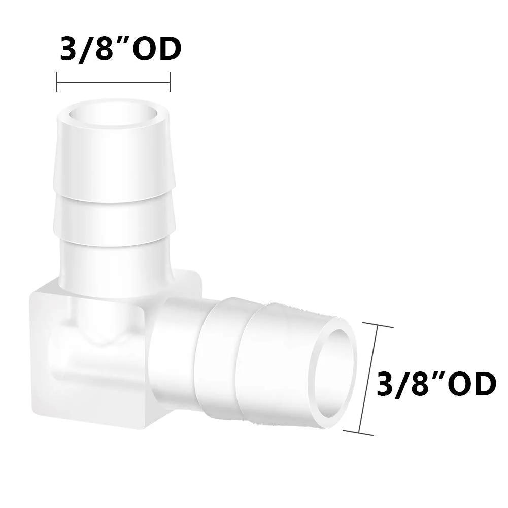 Three Eighths Inch Hose Barb 90 Degree Elbow L Fitting Plastic Two Way Equal Barbed Joint Splicer Mender Union Adapter Hose Fitting
