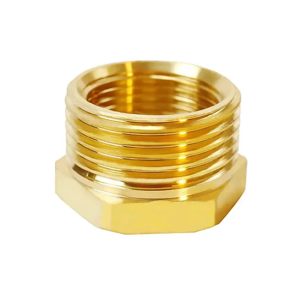 Brass Hex Bushing Reducer Garden Hose Fitting One Half Inch NPT Female To Three Quarter Inch GHT Male Reducing Adapter Corrosion Resistant