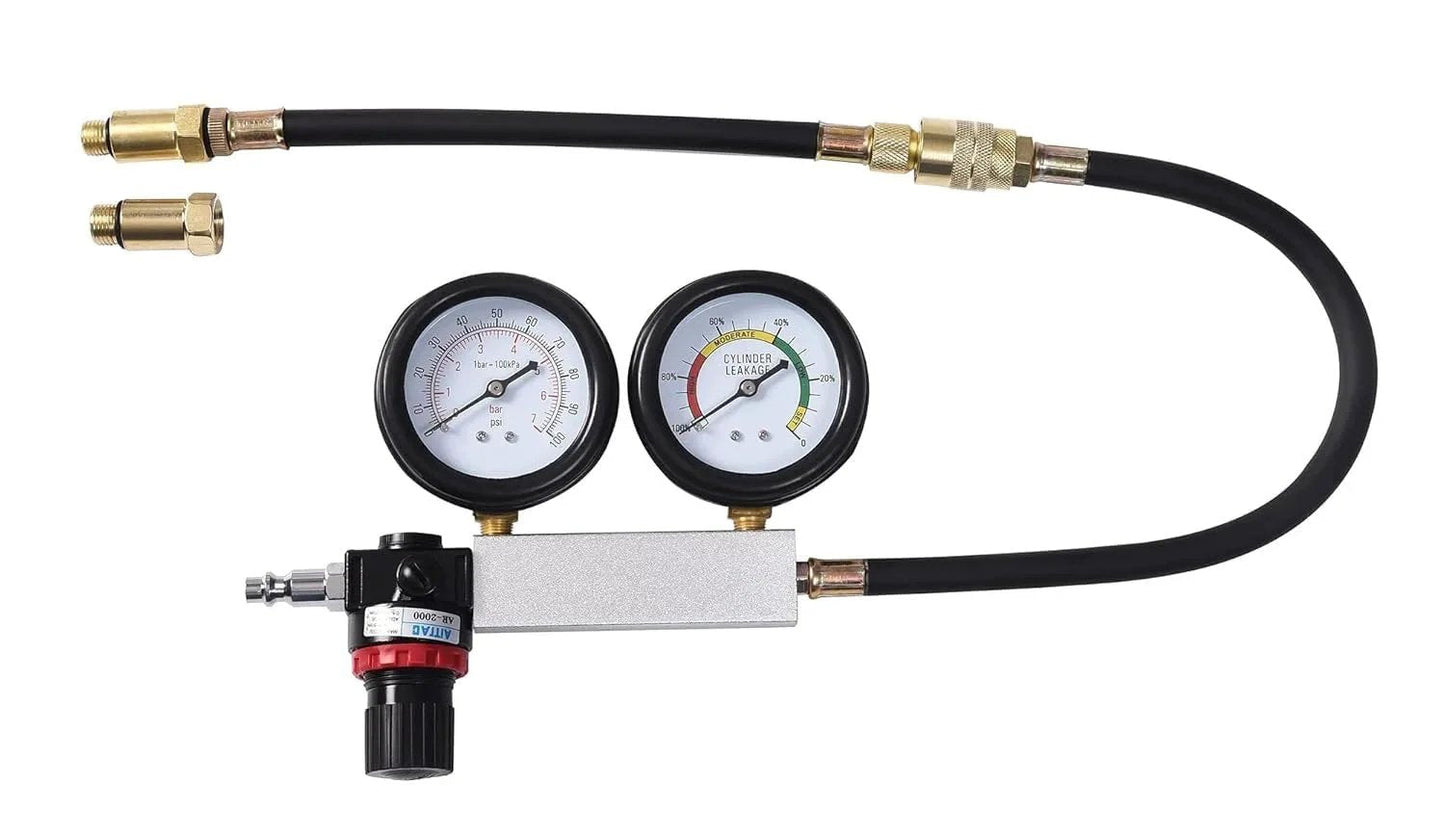 Cylinder Leak Down Tester Kit With Dual Gauge And Pressure Regulator For Gasoline Engines Includes Spark Plug Adapters M10 M12 M14 M18 TU21 Blue