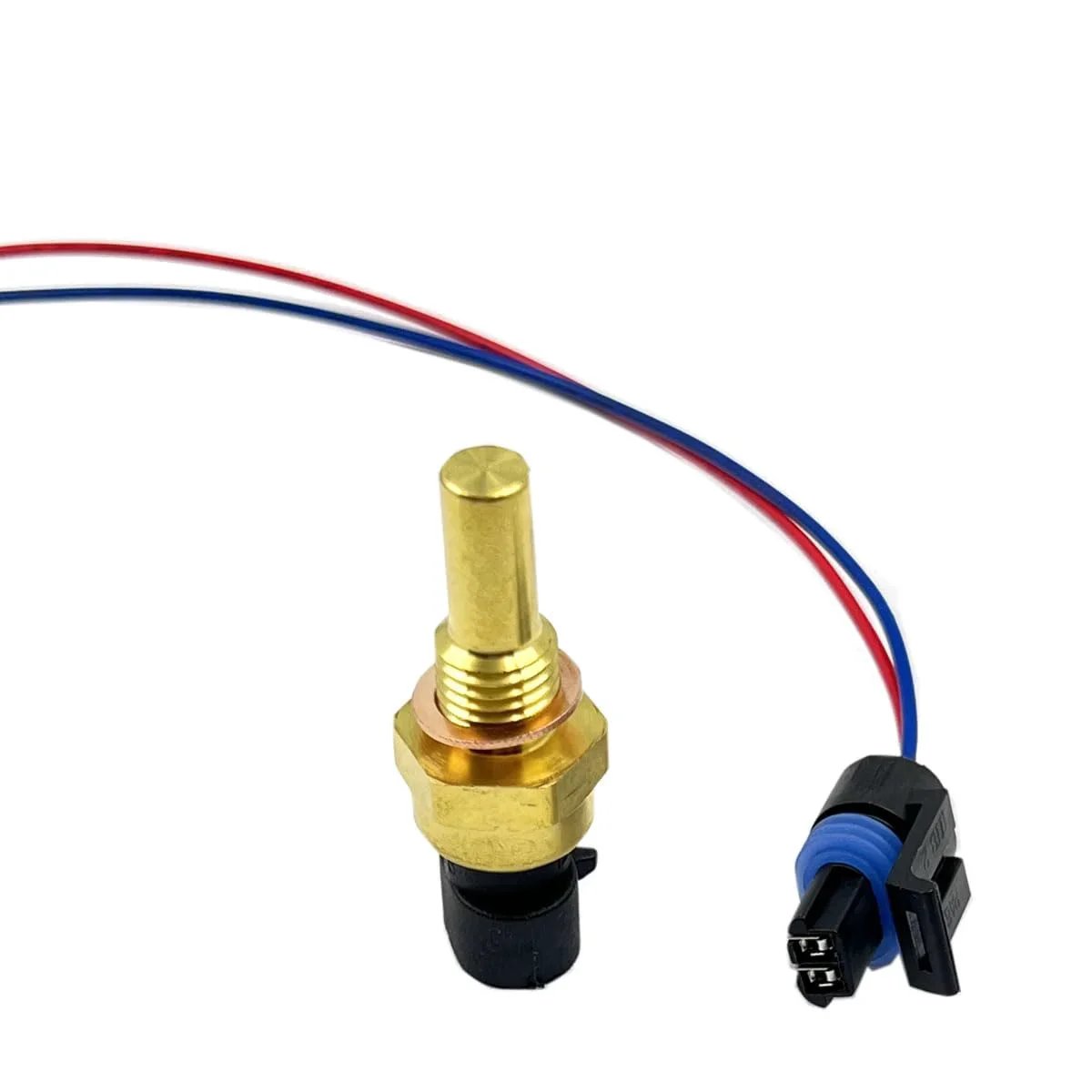 Engine Coolant Temperature Sensor With Pigtail Connector For GM Cars And SUVs Including Lacrosse Impala Express Silverado Suburban 1500 2500 Trailblazer Yukon Savana Saturn Vue 213 4514 213 4333 19236568 Replacement Keeps Your Engine Temperature In Check, shown with wires and connector.