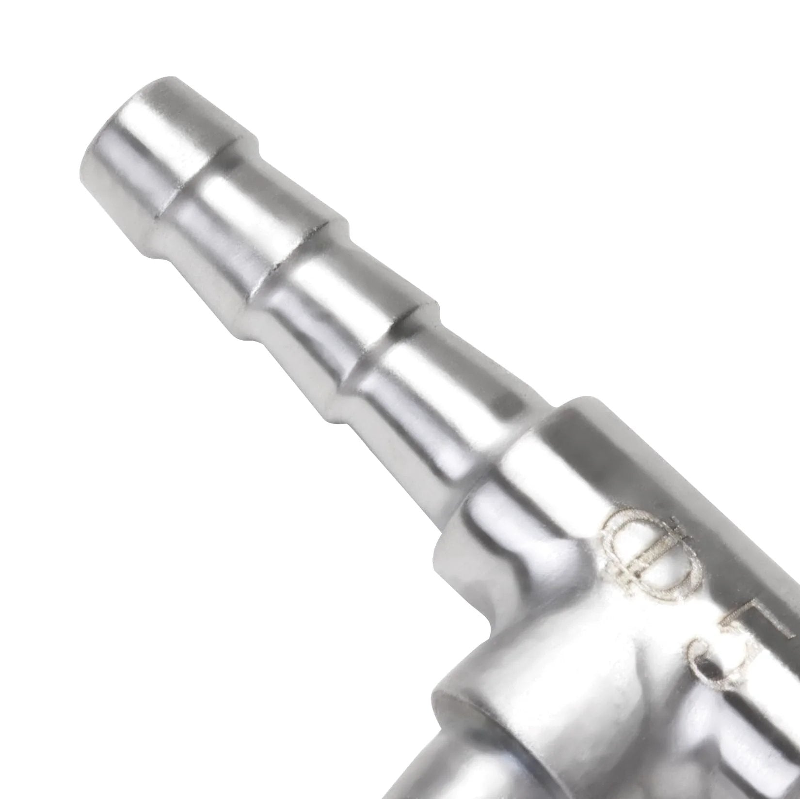Close-up of Stainless Steel Three Way Hose Barb Tee Fitting Three Sixteen Inch Barbs For Flexible Hoses Two Pack Home Brew
