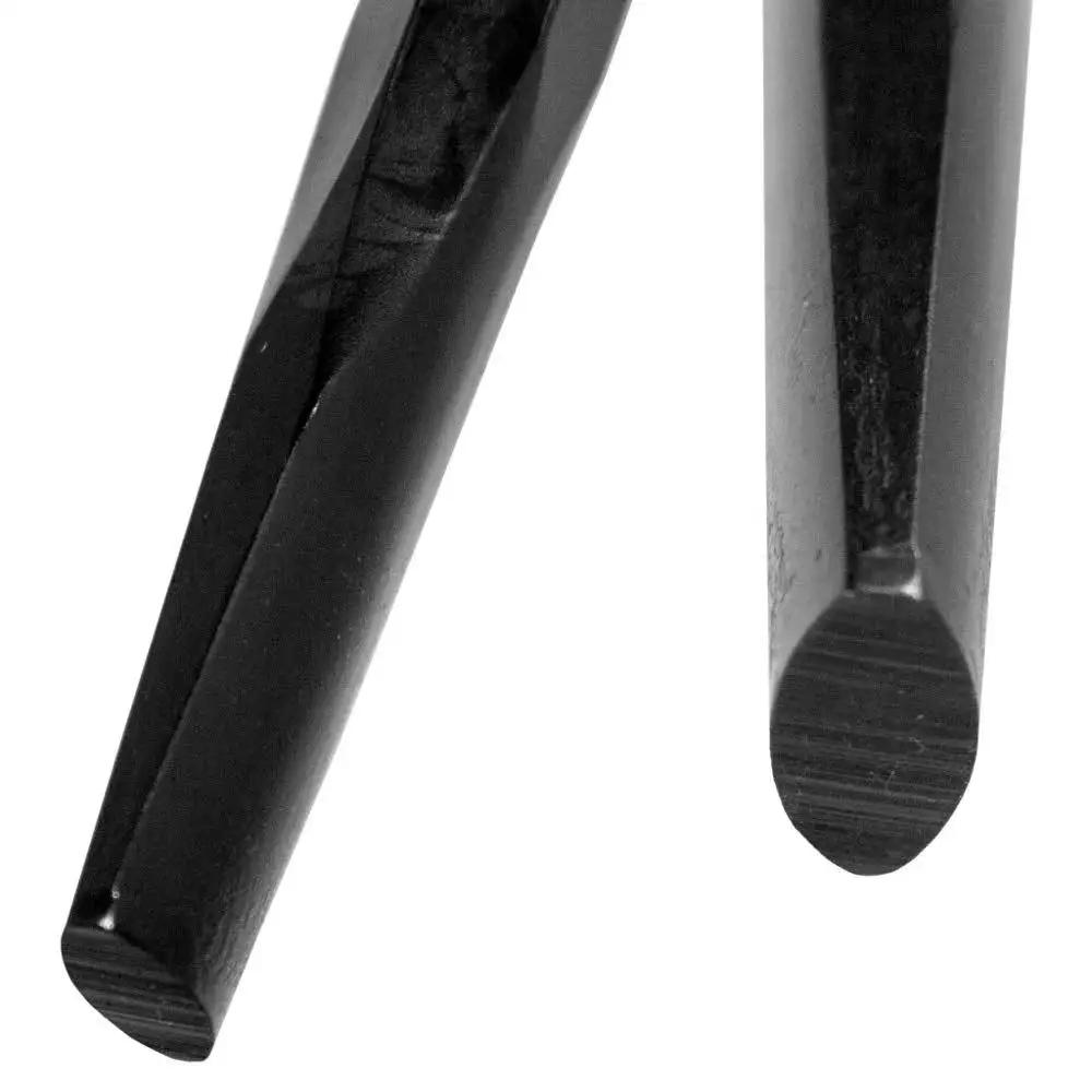 Close-up of black oxide finish on a Nine Sixteenth Inch Bearing Race Punch, Fourteen Inch Length, Heat Treated Steel, automotive tool.