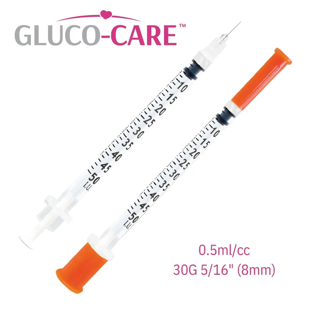 0.5ml Syringes 30G 5/16 Inch 8mm Leak-Proof With Clear Dosage Scale, 100 Pack with orange cap