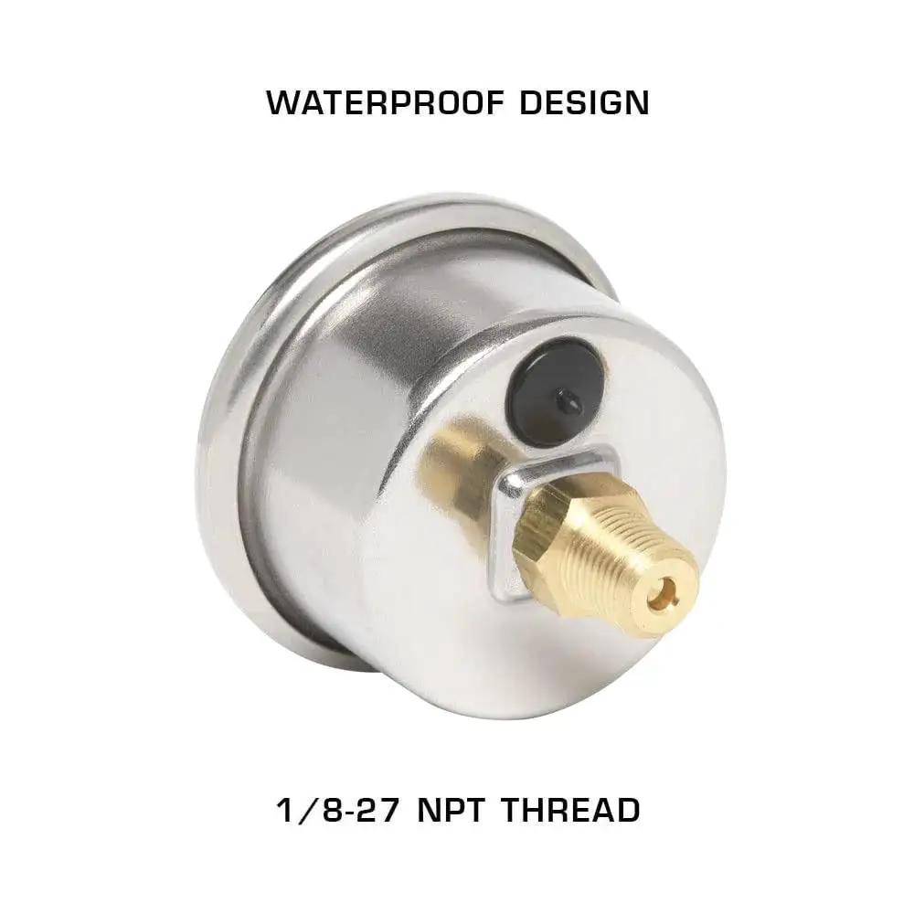 Back view of Liquid Filled Mechanical Oil Pressure Gauge 0 To 100 Psi with 1/8-27 NPT thread showcasing waterproof design