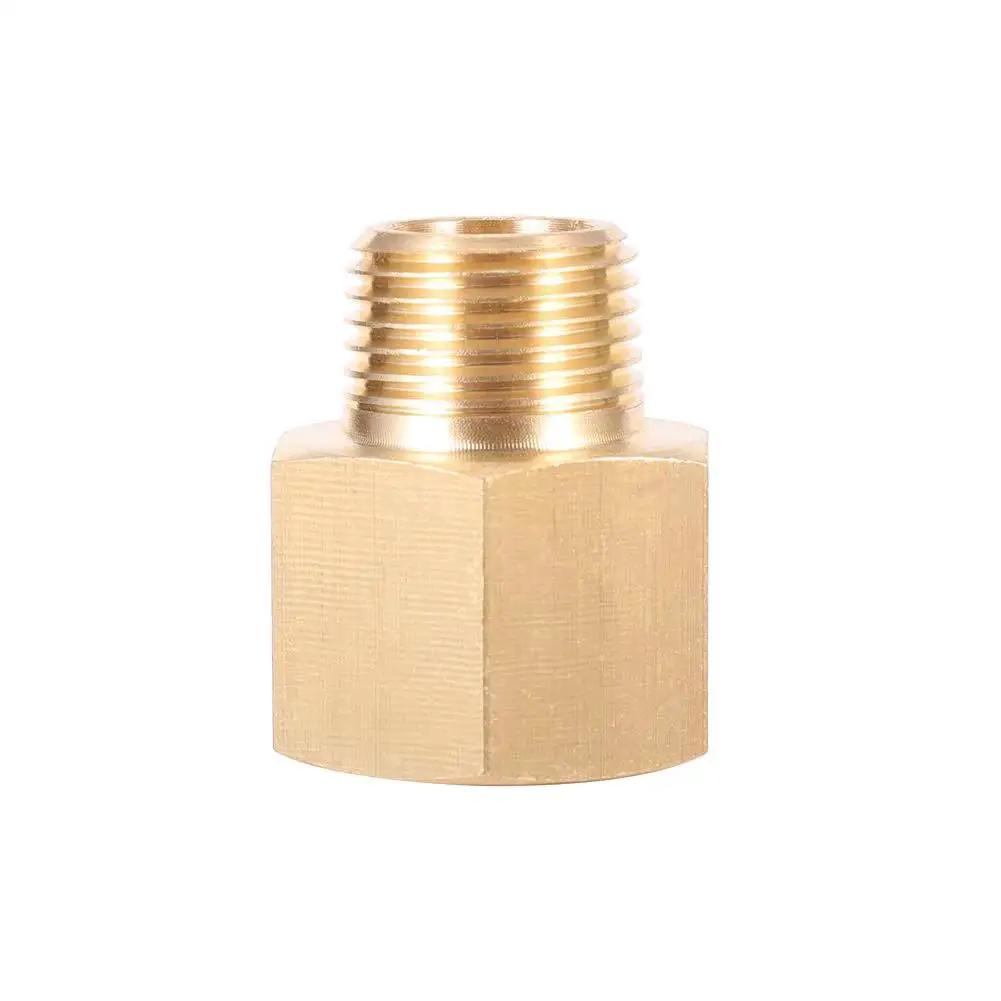 Brass Pipe Fitting Three Eighths Inch NPT Male To One Half Inch NPT Female Hex Head Bushing Adapter front view