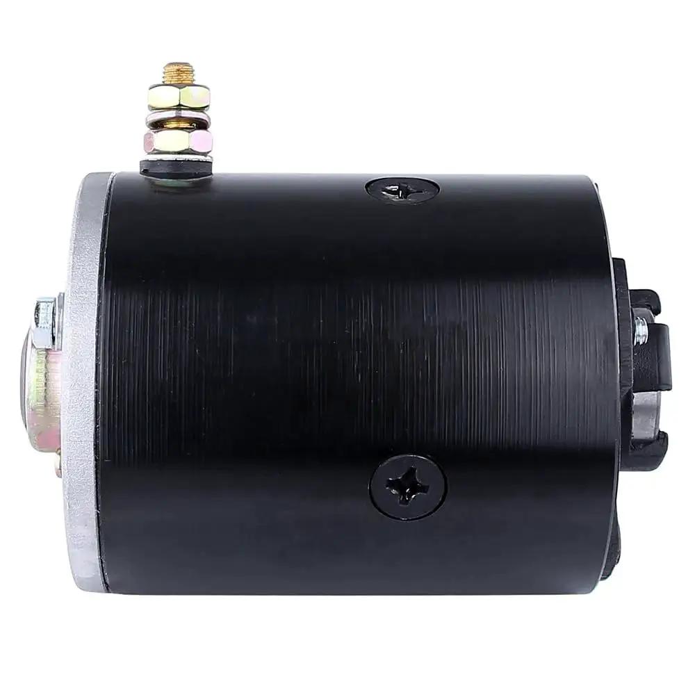Side view of 12V DC Hydraulic Pump Motor For RV Leveler System Iskra 11-212-440 11-212-598 with black casing and connectors.
