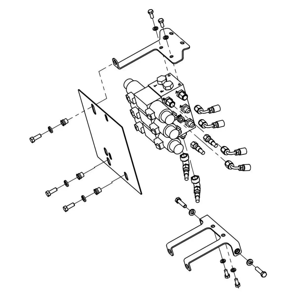 Diagram showing parts of a Hydraulic Control Valve Retrofit Kit for Auto Crane 3203PR and PRX series cranes model 320840100.