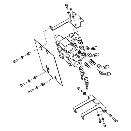 Diagram showing parts of a Hydraulic Control Valve Retrofit Kit for Auto Crane 3203PR and PRX series cranes model 320840100.