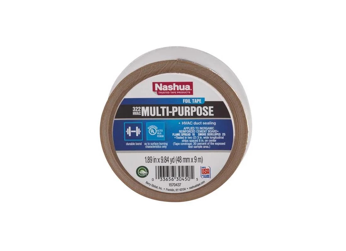 Nashua HVAC Foil Tape With Aluminum Backing For Duct Sealing And Automotive Repairs 3.2 Mil Thick UV And Moisture Resistant UL 723 Classified
