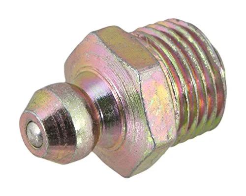 Close-up of Pack Of 10 One Eighth Inch NPT Grease Fittings For Universal Fit And Easy Automotive Maintenance, Durable Performance Tool W54241 Zerk Fittings With Straight Thread.