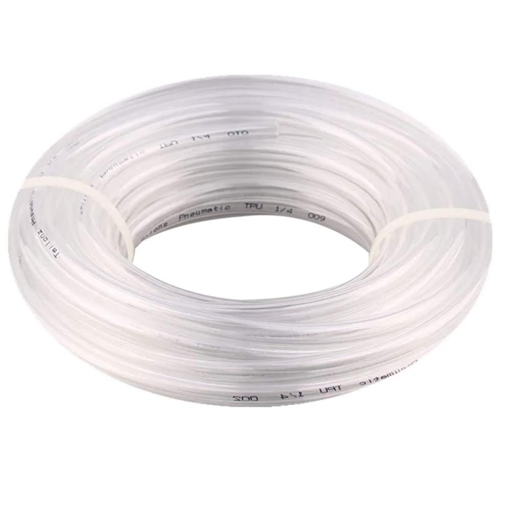 Coiled Blue Clear PU Pneumatic Tubing One Fourth Inch OD Air Compressor Line Hose Tube For Water And Fluid Transfer 32.8 Feet 10 Meter
