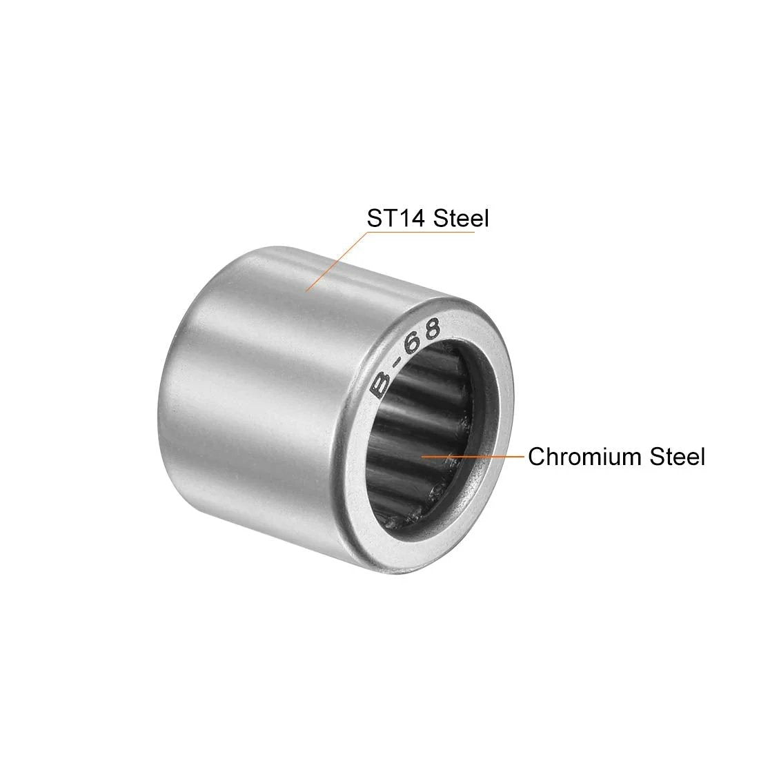 Heavy Duty Needle Roller Bearing B68 Full Complement Open Cup 3/8 In ID 9/16 In OD 1/2 In Width Pre Lubricated for High Load