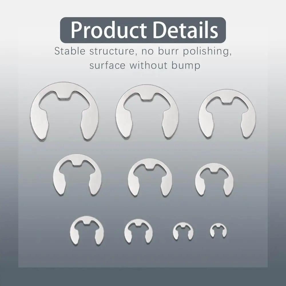 External Retaining Rings Set 120 Pcs Stainless Steel 304 E Clips Circlips Snap Rings Assortment Kit With 10 Sizes For Bearings Gears And Axles