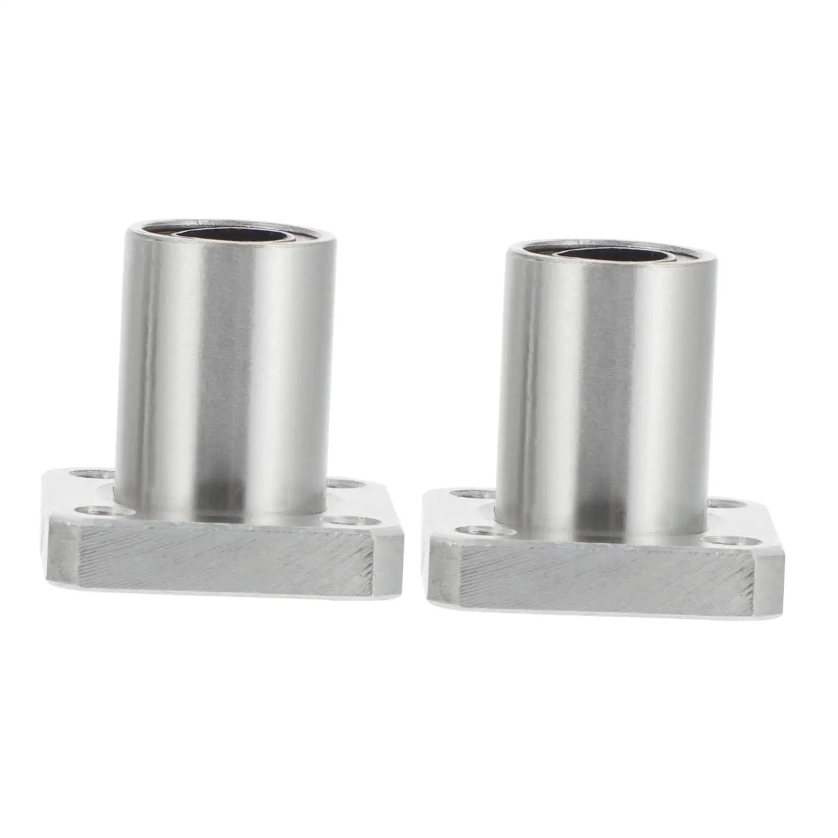 Two Pack Flange Linear Bearings for 3D Printers, Steel Circular Flange Linear Ball Bearings for Printer Rod Guides, close-up view.