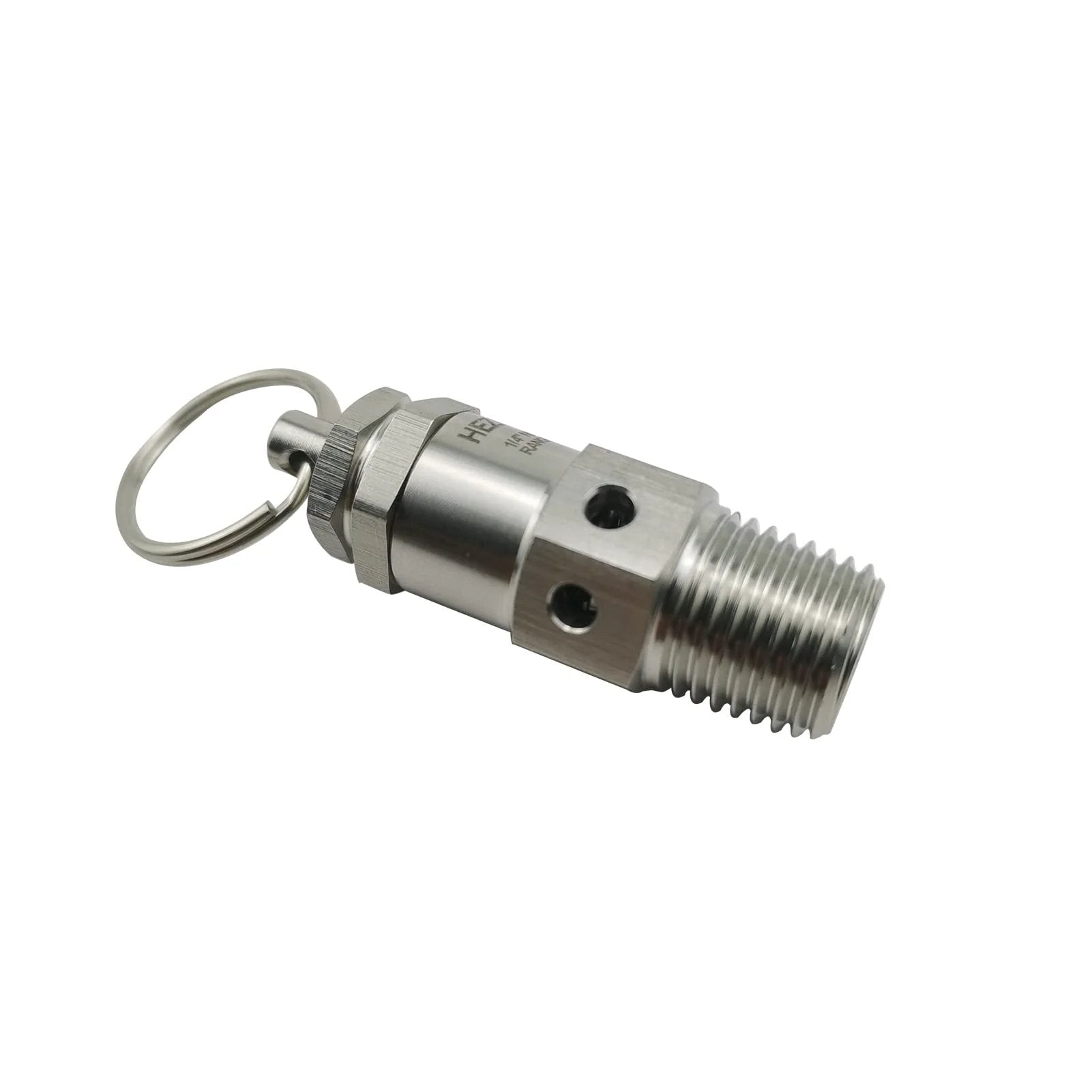 Adjustable One Quarter Inch NPT Male Pressure Relief Safety Valve With 0 to 40 PSI Range and 30 PSI Set Point, Made From SS304 Stainless Steel