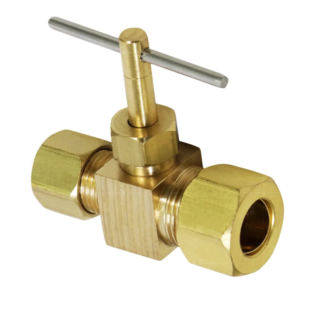 Three Eighths Inch Compression Needle Valve for Potable Water and Instrumentation Systems Pro Grade Durable Lead Free Brass One Piece Body