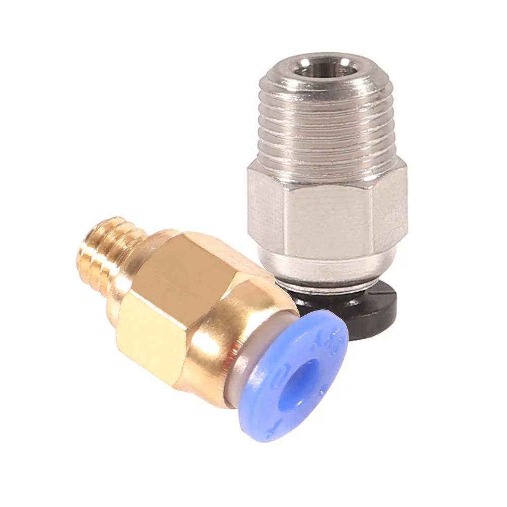 Push To Connect Pneumatic Fittings Set For 3D Printer Bowden Extruder M6 Copper Fittings With 3mm Thread And 4mm ID, M10 Stainless Steel Fittings
