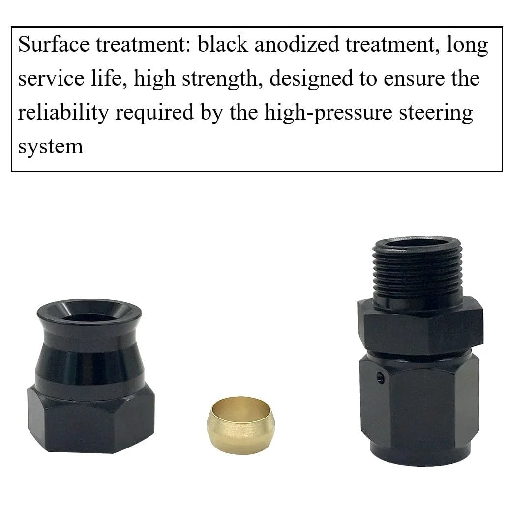 6AN Female Flare To Three Eighths Inch Tube OD Hardline Fitting Adapter Aluminum Black Two Pack For Fuel Line Connector Nine Sixteenth Inch UNF Thread Compatible With Stainless Steel Or Aluminum Hardline, showing black anodized fittings and brass ferrule.