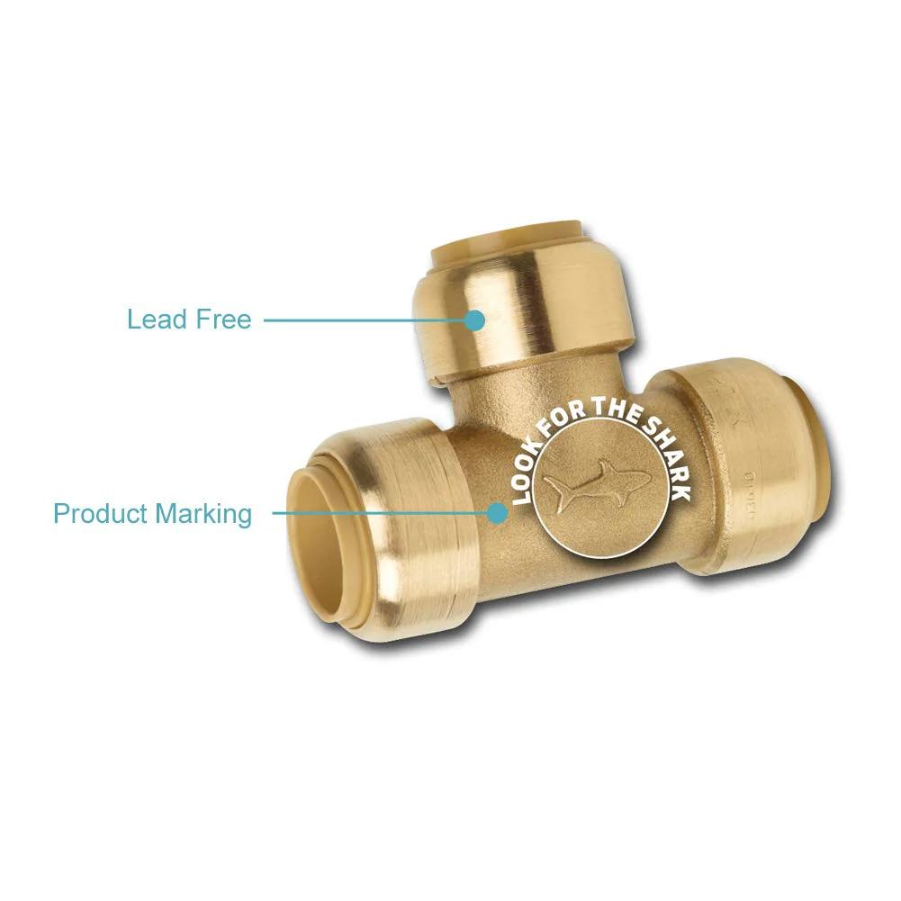 1/2 Inch Boiler Feed Valve With Pressure Reducing Function And Push To Connect Brass Fittings For PEX Copper CPVC PE-RT Systems, Anti-Scald Safety, SharkBite A89 PRV 25521Z, shown with lead-free marking.
