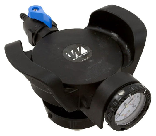 Pressure Relief Valve Assembly With Gauge For Waterway Crystal Water Pool Filter HD 550 6730 Replacement Part, black with gauge