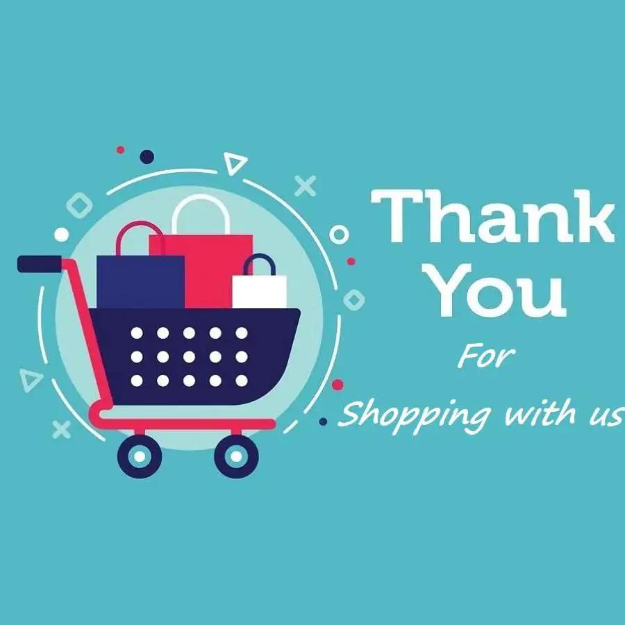 Illustration of a shopping cart with bags and the text 'Thank You for Shopping with Us' on a blue background.