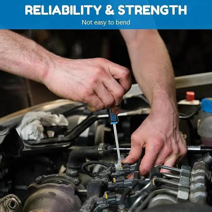 Mechanic using 4 Piece Precision Pick And Hook Set Heavy Duty Tools With Non Slip Handles For Automotive O Ring Seal And Gasket Removal