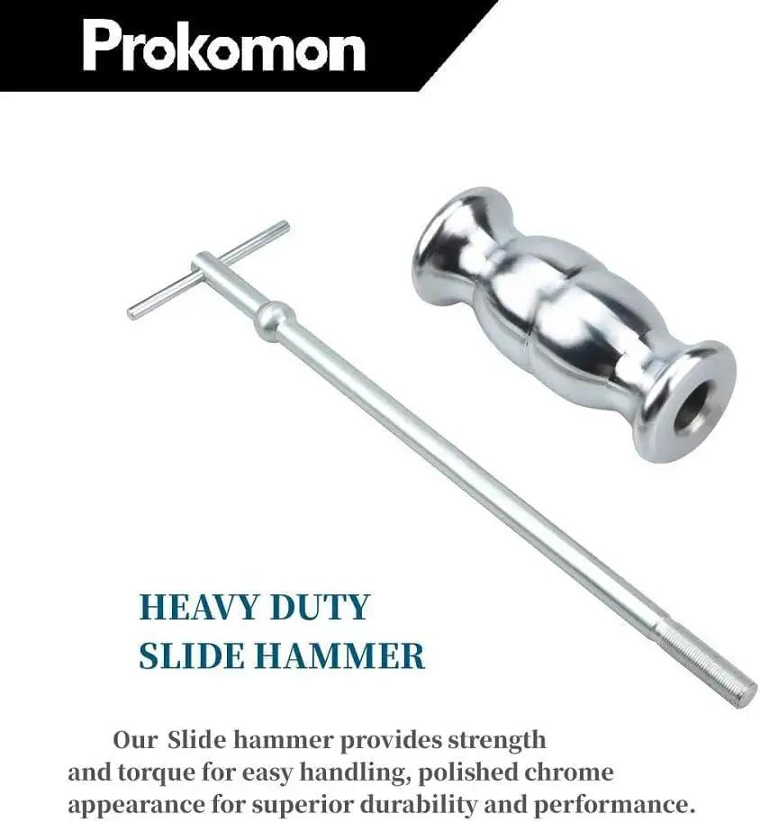 Rear Axle Bearing Puller Kit With Slide Hammer Yoke And 3 Adapters, Heavy Duty Bearing Removal Tool, chrome slide hammer and T-handle