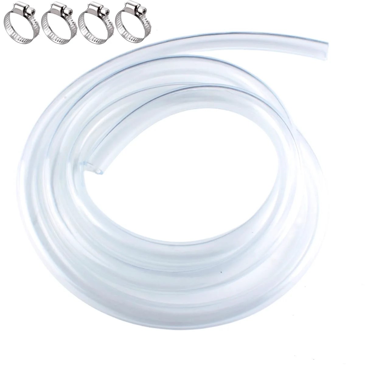Clear PVC Tubing One Inch Inner Diameter By One And A Quarter Inch Outer Diameter Ten Feet Long With Four Stainless Clamps Flexible Low Pressure Lightweight Vinyl Hose For Water Air And Oil Transfer