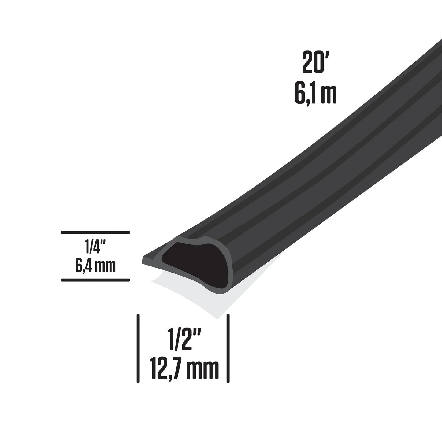 Highly Durable Silicone Rubber Gasket Seal For Doors And Windows Flexible In Extreme Temperatures Indoor And Outdoor Use No Hardware Needed 20 Ft Black Weather Stripping By M D Building Products, showing dimensions and cross-section design.