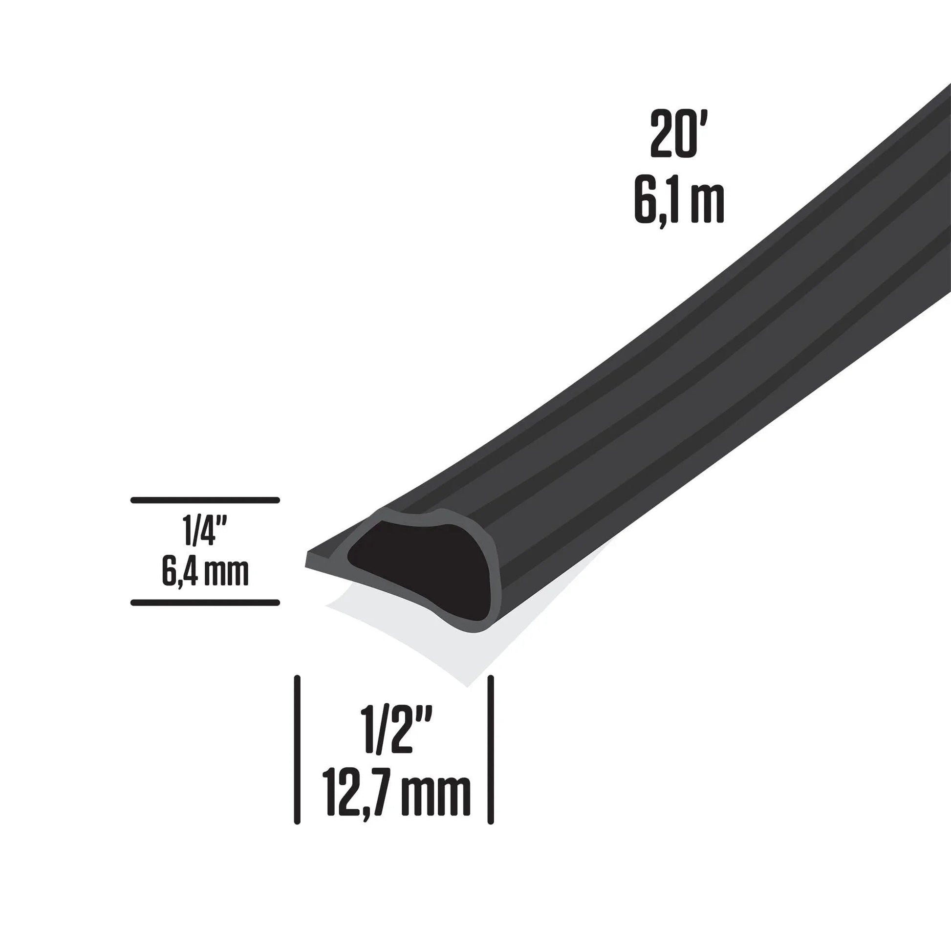 Highly Durable Silicone Rubber Gasket Seal For Doors And Windows Flexible In Extreme Temperatures Indoor And Outdoor Use No Hardware Needed 20 Ft Black Weather Stripping By M D Building Products, showing dimensions and cross-section design.