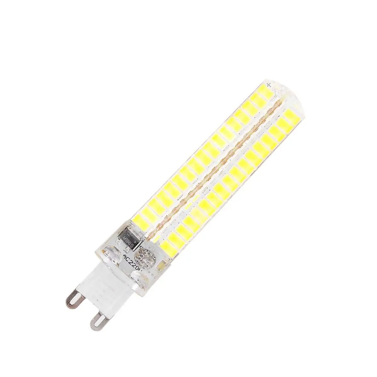 LED light bulb with G9 base and multiple yellow diodes visible, isolated on a white background, energy-efficient lighting option.